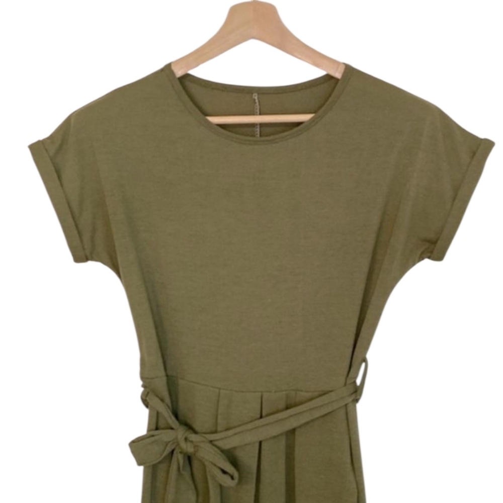 Army Green Faux Wrap Dress - Picture 4 of 9